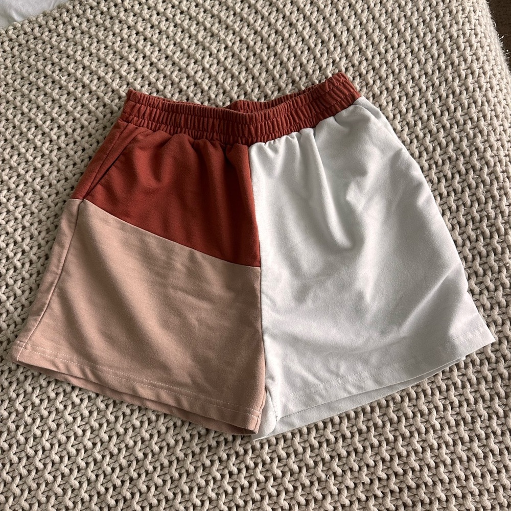SHEIN Rust and White Colorblock Athletic Shorts